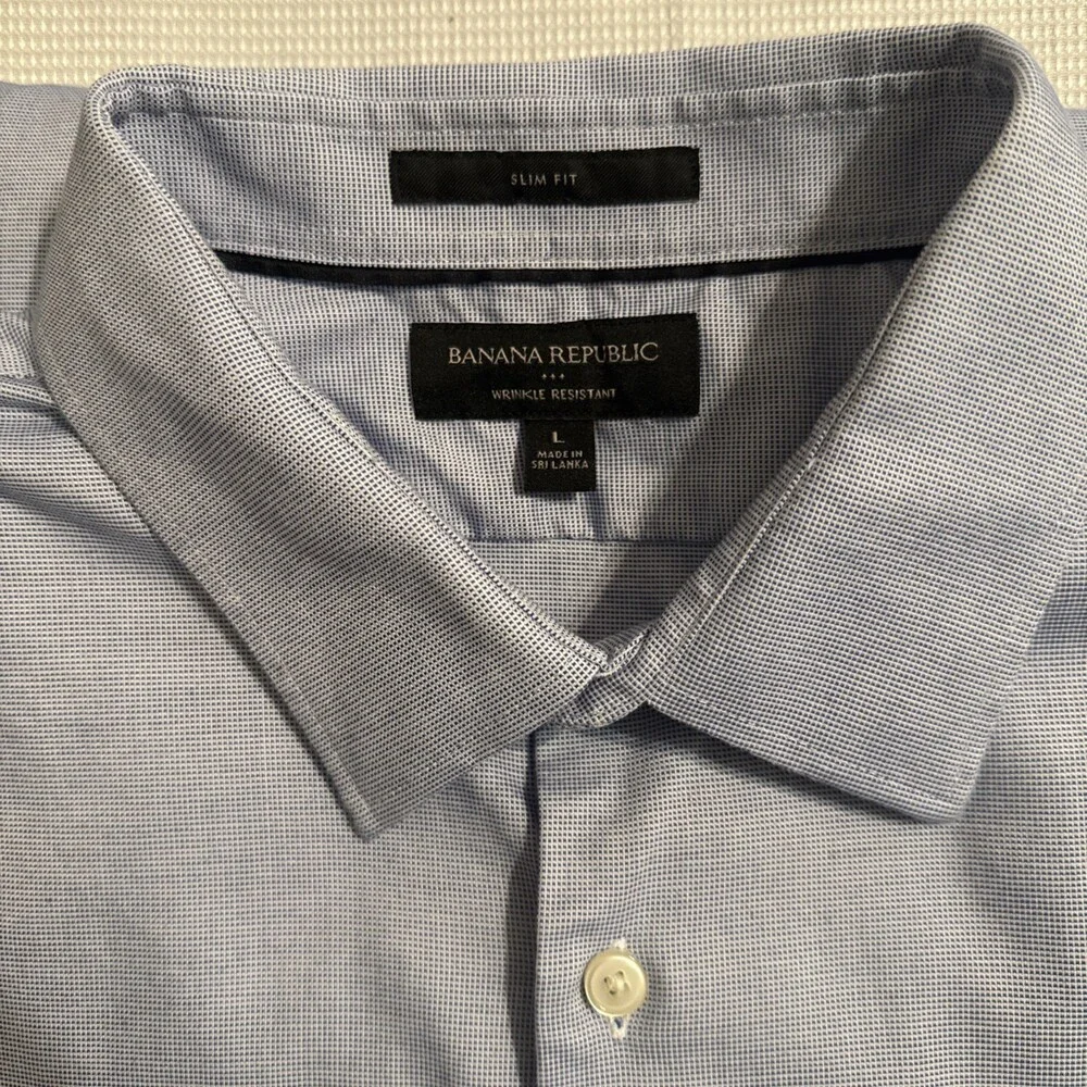 Banana Republic Men’s Large Slim Fit Non-Iron Dress Shirt Blue/ light gray
